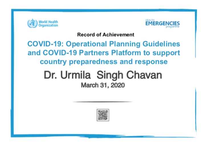 Dr Urmila`s certificate